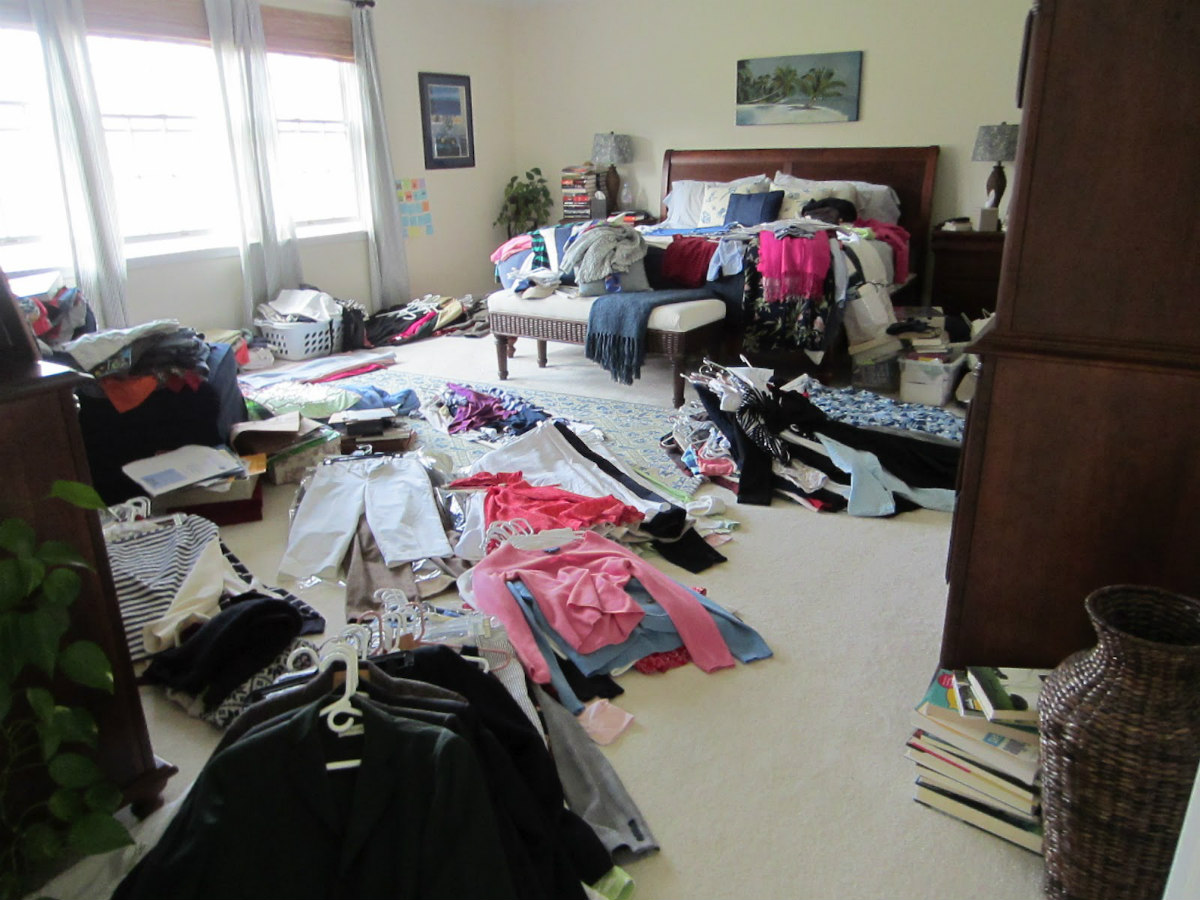 clothing on bedroom floor