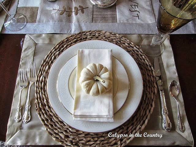 Festive Fall Table Setting with White Pumpkins