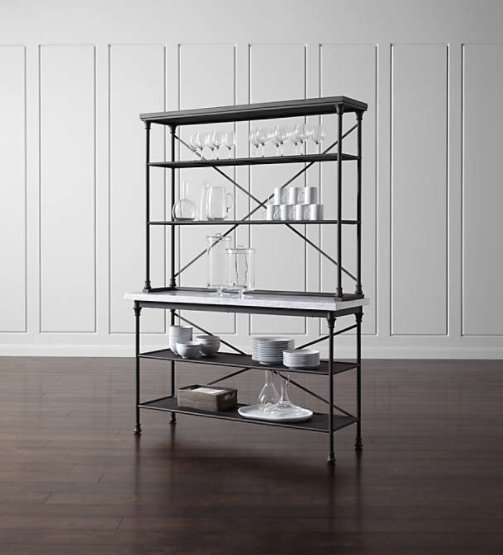 wood and metal kitchen bakers rack