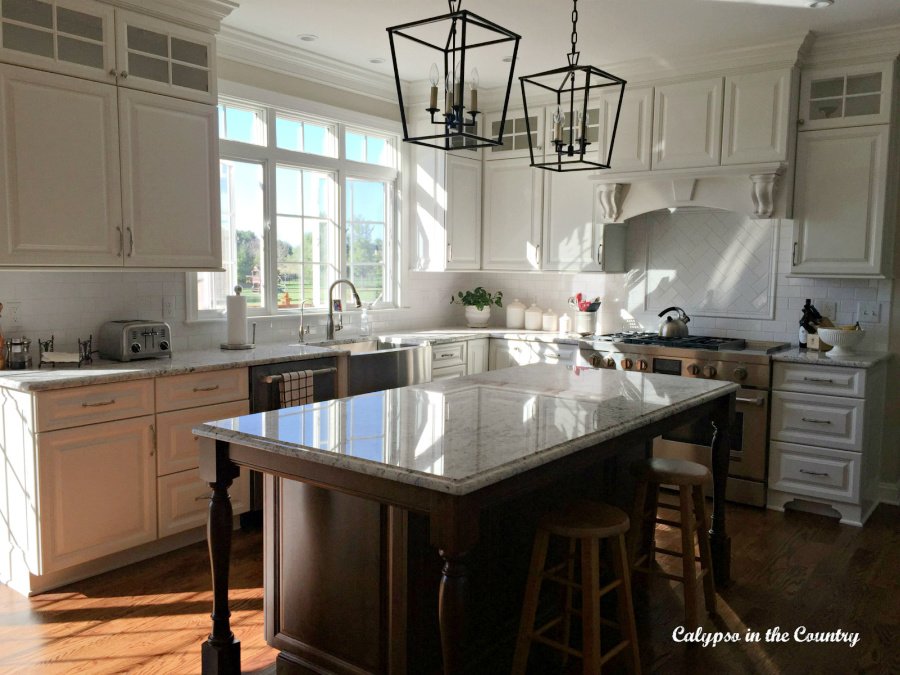 White kitchen with cherry island - new white kitchen reveal