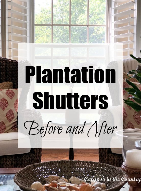 Plantation shutters before and after in traditional living room