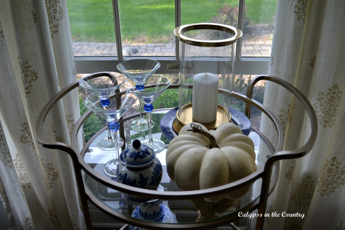 How to decorate a gold bar cart for fall