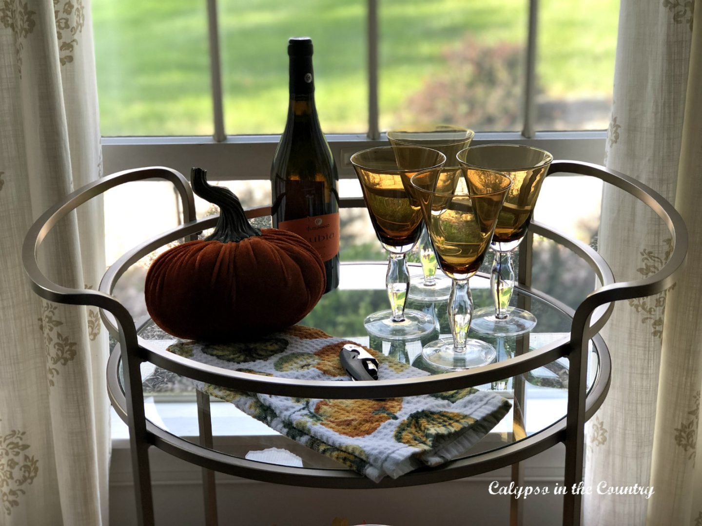 Traditional Fall Colors on Gold Bar Cart