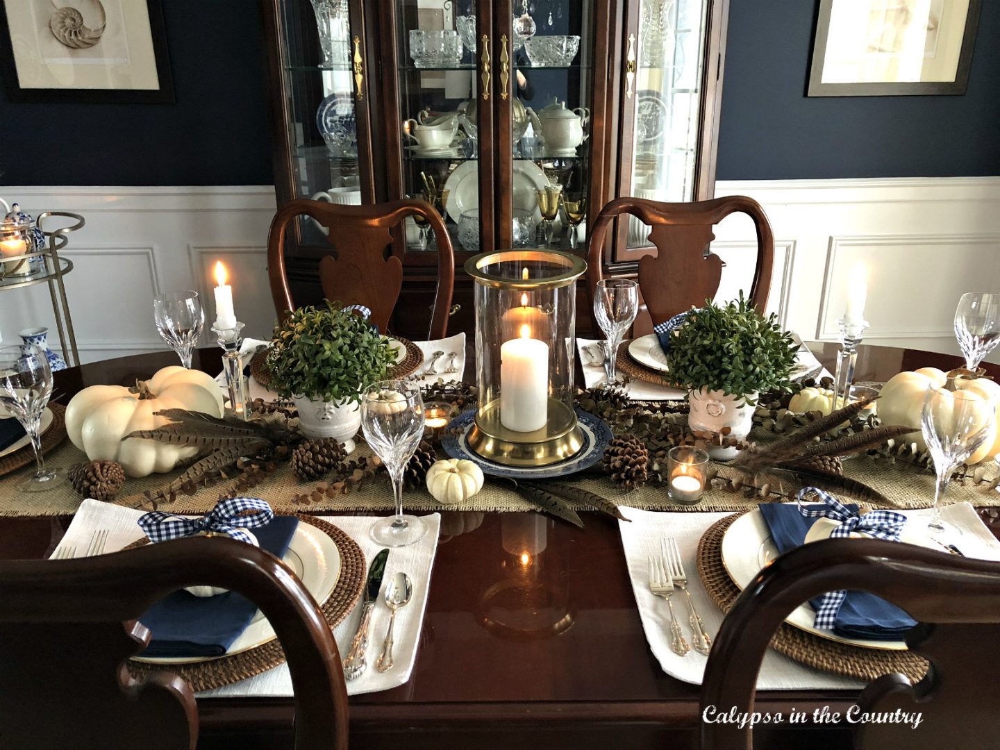 Thanksgiving Table with blue and white