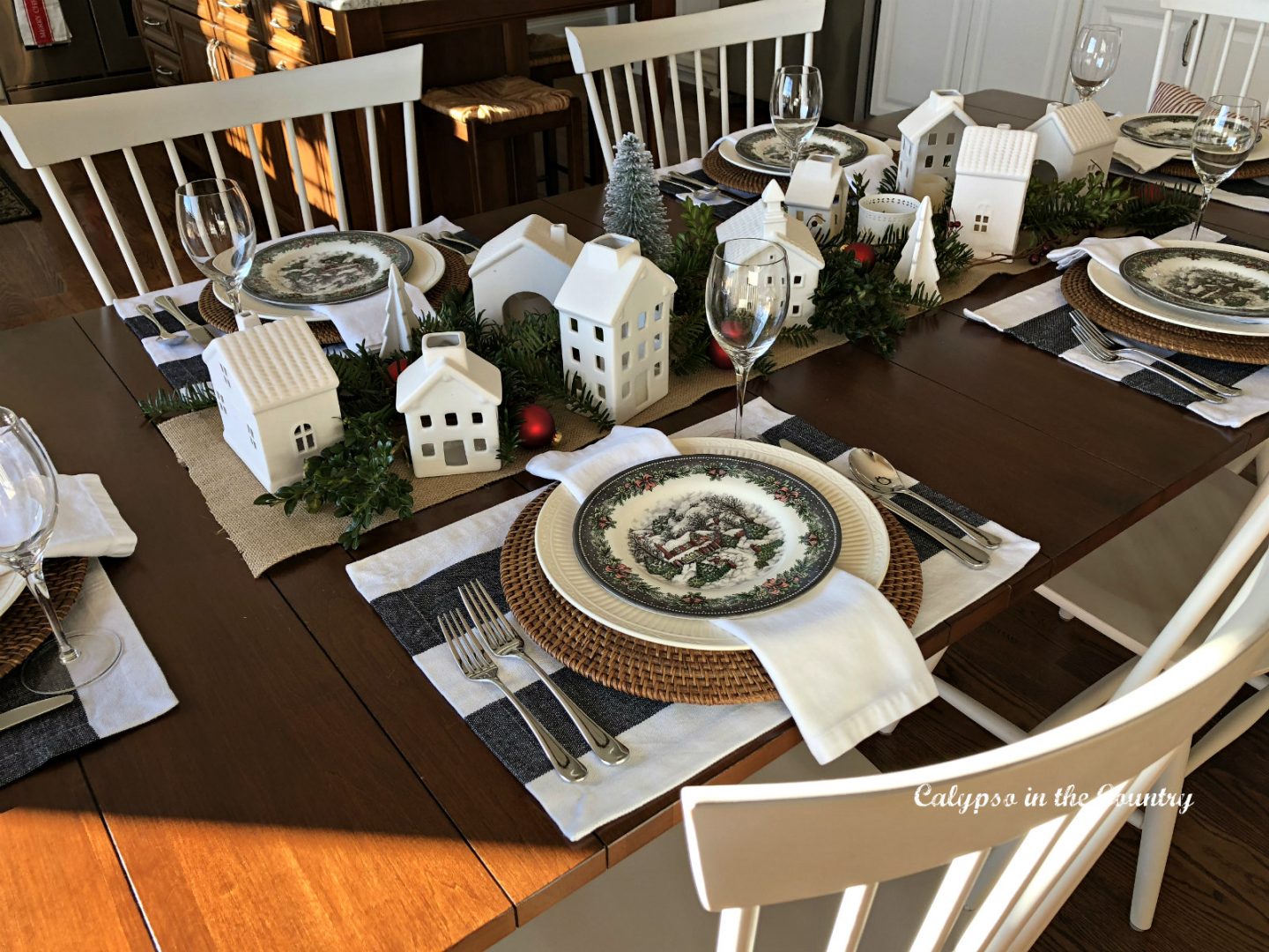 christmas village table setting