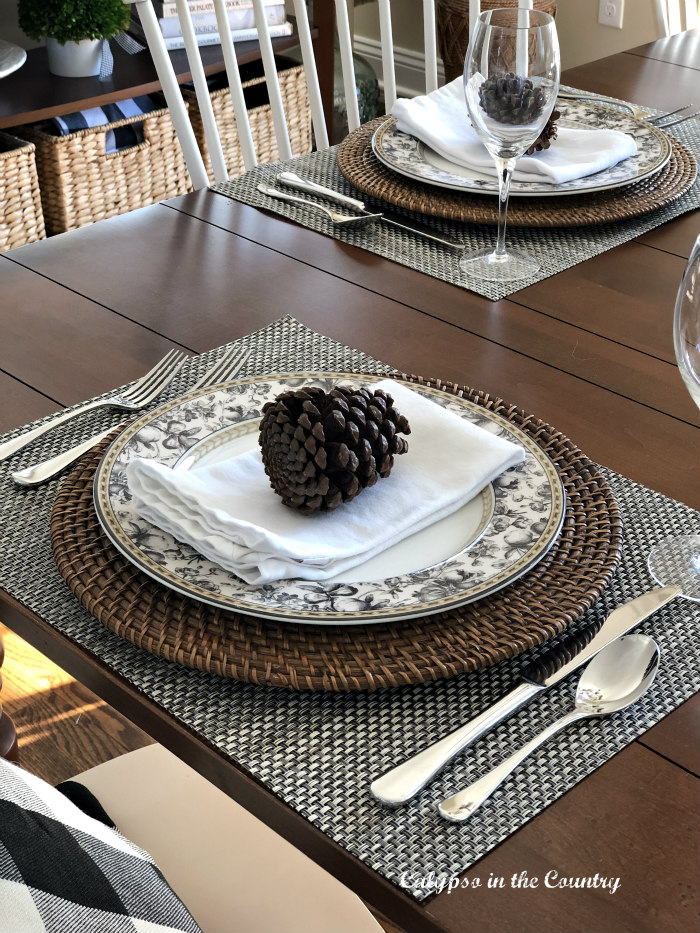 Winter place setting with black and white