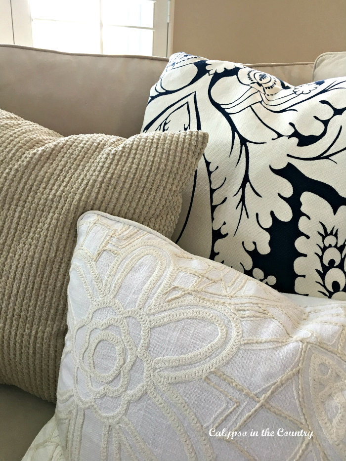 blue and white pillows