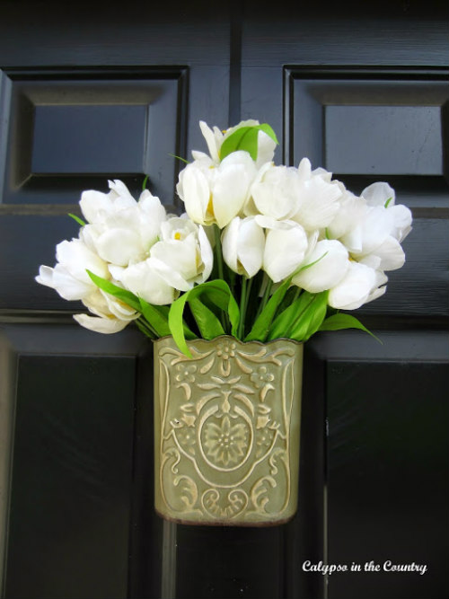 white tulips on front door