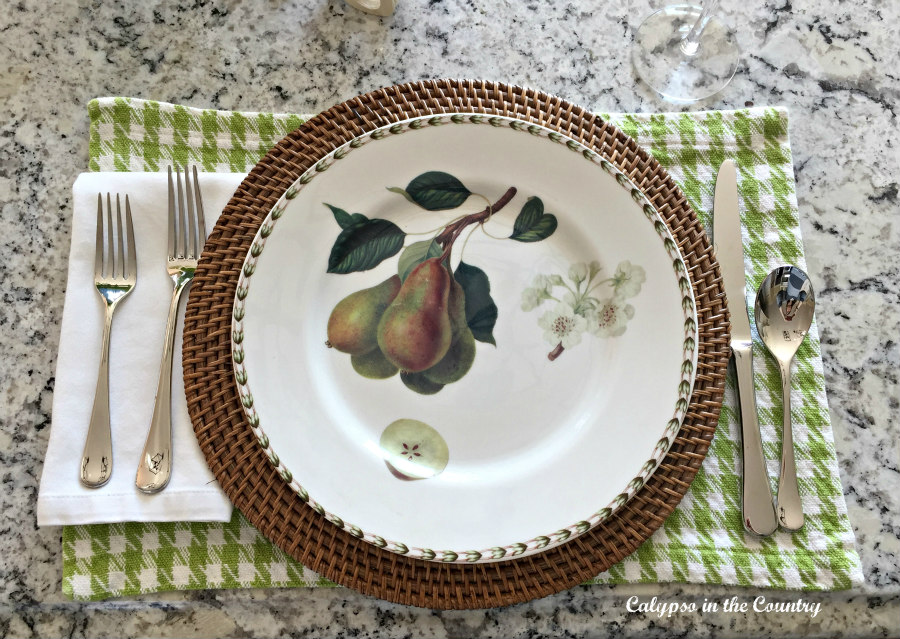 fruit plate on checked place mat