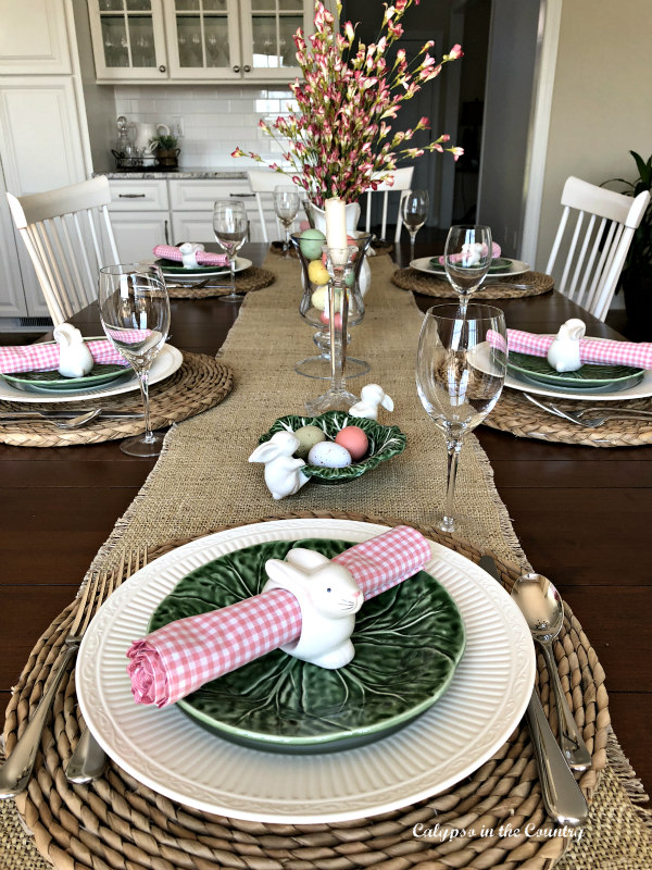 Festive Easter table with pink and green