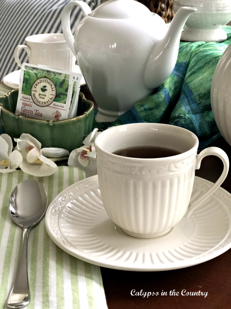 white tea cup - spring afternoon tea decorations