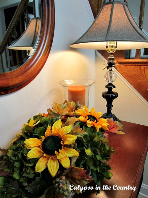 Sunflowers on foyer table for autumn
