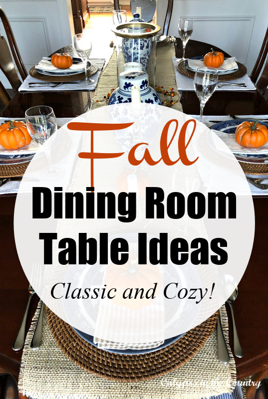 Blue and orange dining table decor for fall