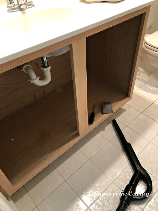 Oak Bathroom Vanity before painting