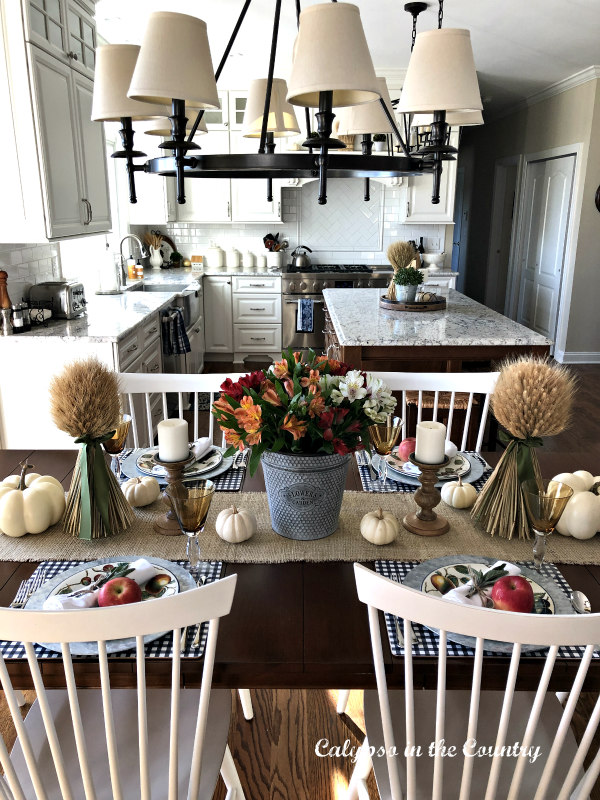 Casual Farmhouse Style Table Setting in the Kitchen - Ways to set the Table for Thanksgiving