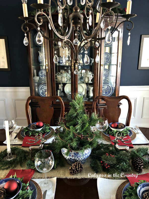 Navy Dining Room decorated for Christmas