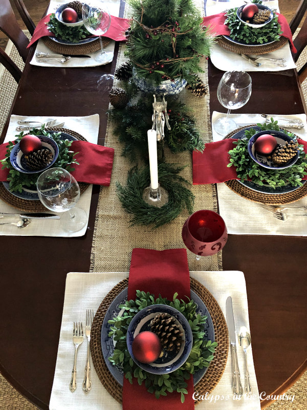 top view of Christmas tablescape