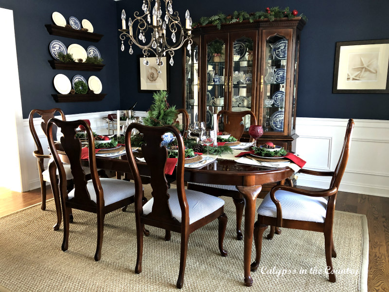 Christmas Table in a Navy Dining Room