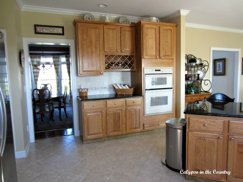 Oak kitchen with tile floors