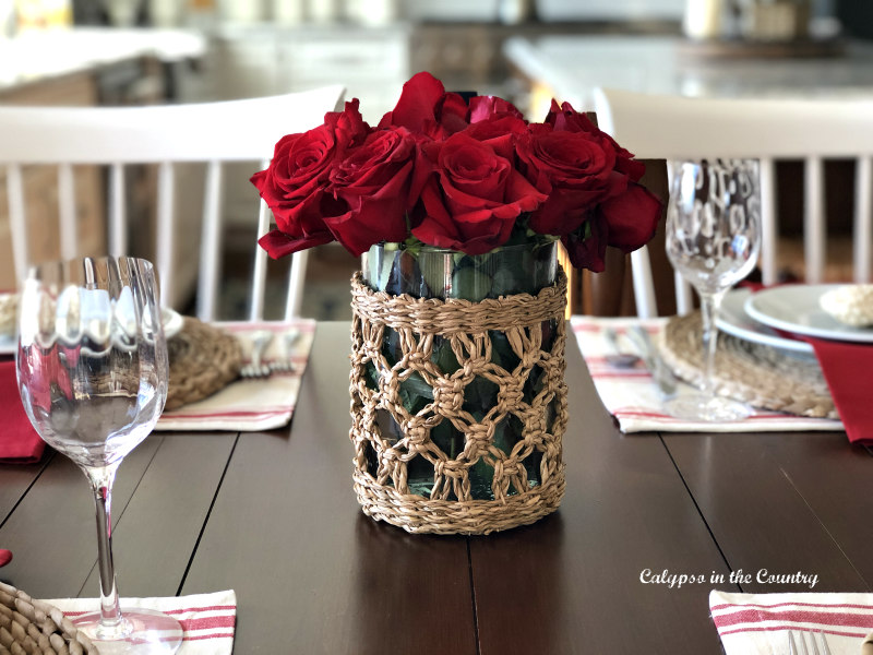 Centerpiece of Red Roses - Valentine's Day tablescape ideas