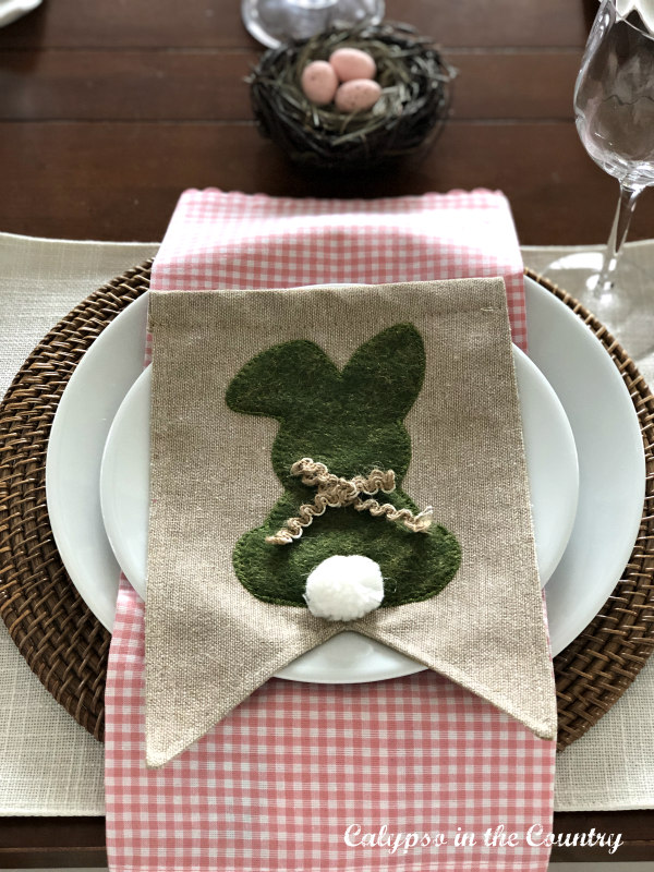 Simple Easter tablescape with bunny banner - ways to reuse last year's decor