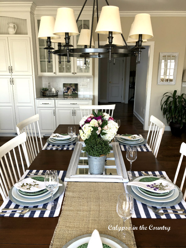 Spring tablescape in white kitchen