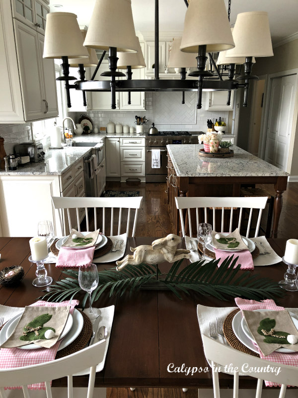 Easter Table with pink and green - ways to reuse last year's decor