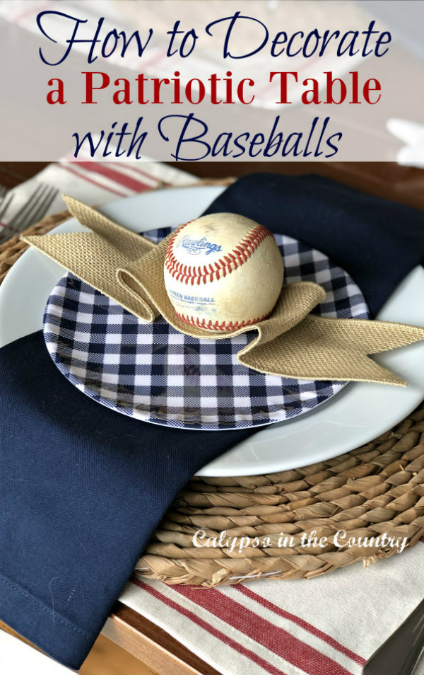 How to Decorate a Patriotic Tablescape with Old Baseballs - Classic red, white and blue decor celebrating America's pastime. #baseballthemed #patriotictable