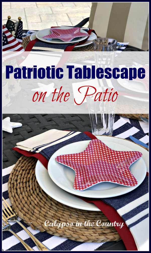 Patriotic Tablescape on the patio - festive outdoor table setting...perfect for 4th of July or any patriotic holiday! #patriotic #redwhiteandblue