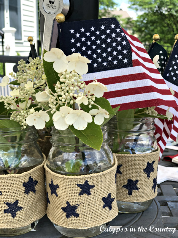 Patriotic centerpiece for outdoor dining table on the patio