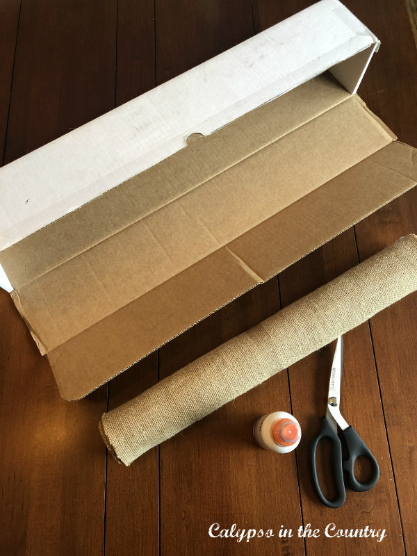 Cardboard box and supplies for DIY Flower Box centerpiece