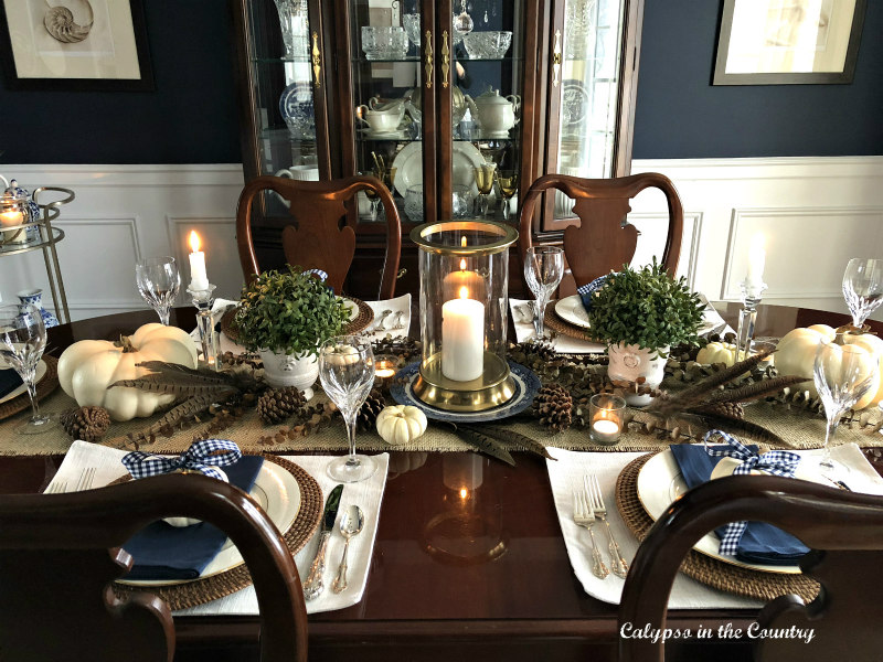 Sherwin Williams Naval Dining Room decorated for Thanksgiving