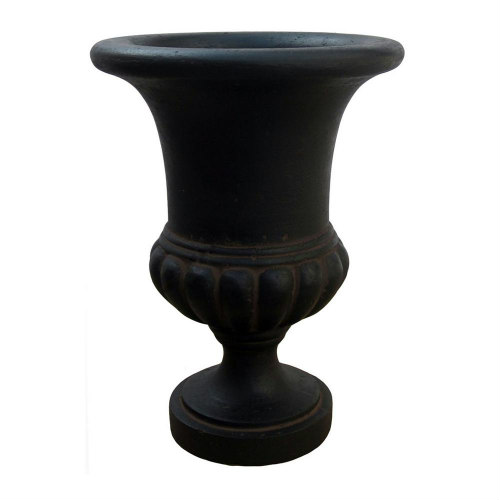 black urn planter for fall porch decorating