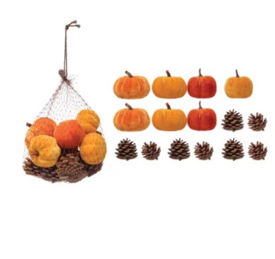 velvet pumpkins and pine cones - affordable fall decor