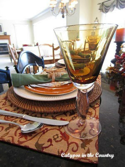 Fall Place setting on kitchen counter - with Halloween accents