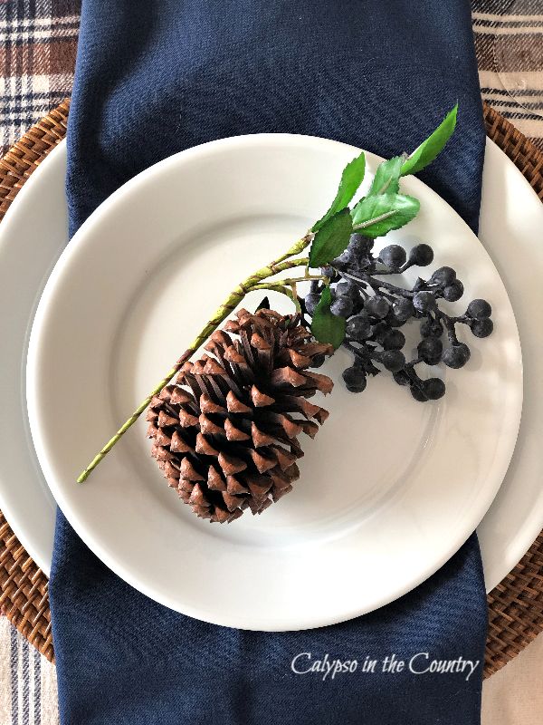 Simple and Cozy Winter Tablescape with Pine Cones