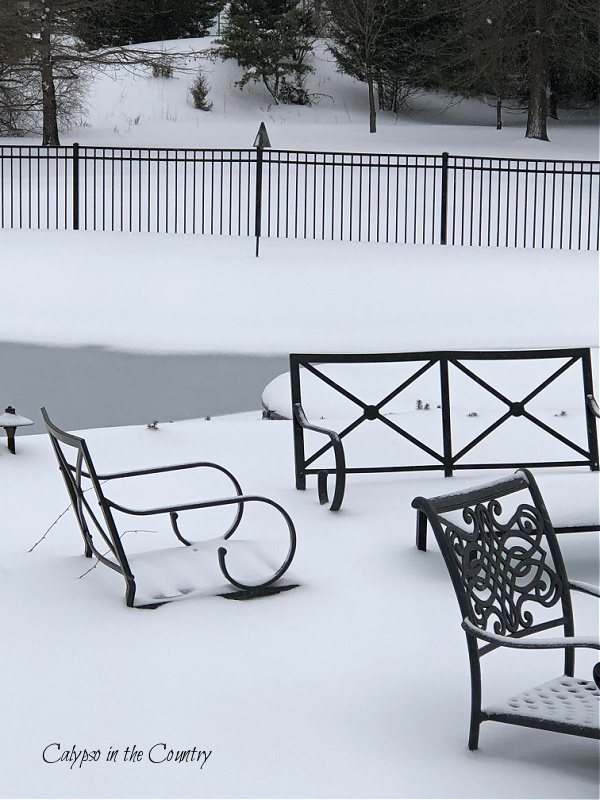 Patio furniture in the snow