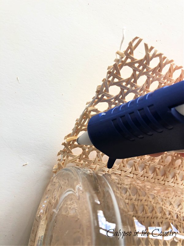 Glue gun and cane webbing - how to make a cane wrapped vase