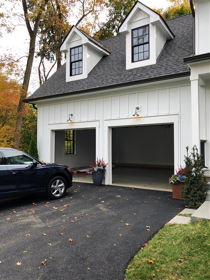 White two car garage with dormers - home design ideas