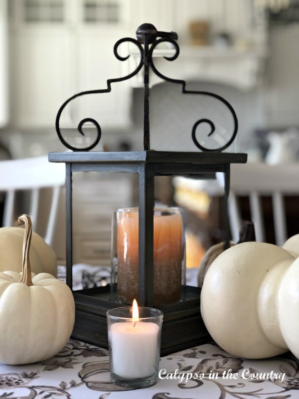 Lantern centerpiece on Thanksgiving Table