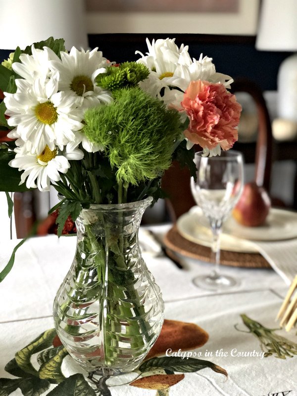 Grocery store flowers in crystal vase - simple table centerpiece ideas