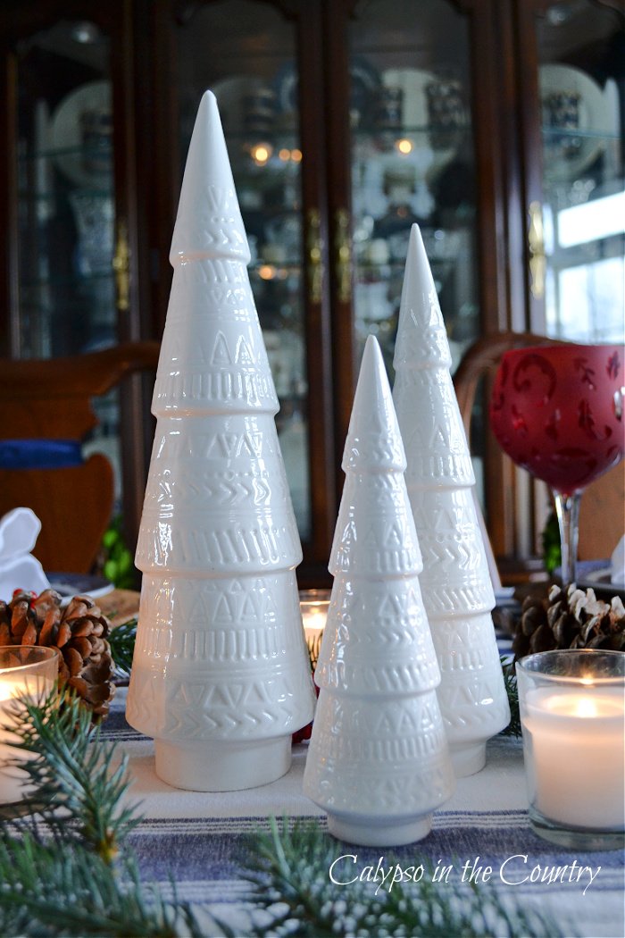 White ceramic tree centerpiece - classic and cozy Christmas house tour