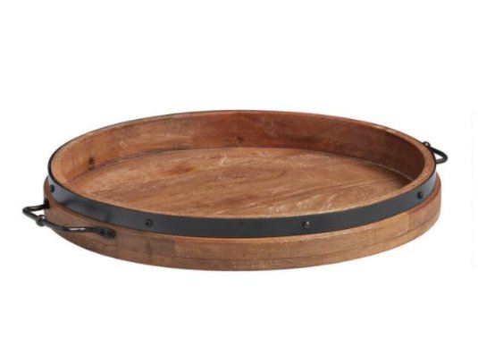 round wood and metal tray