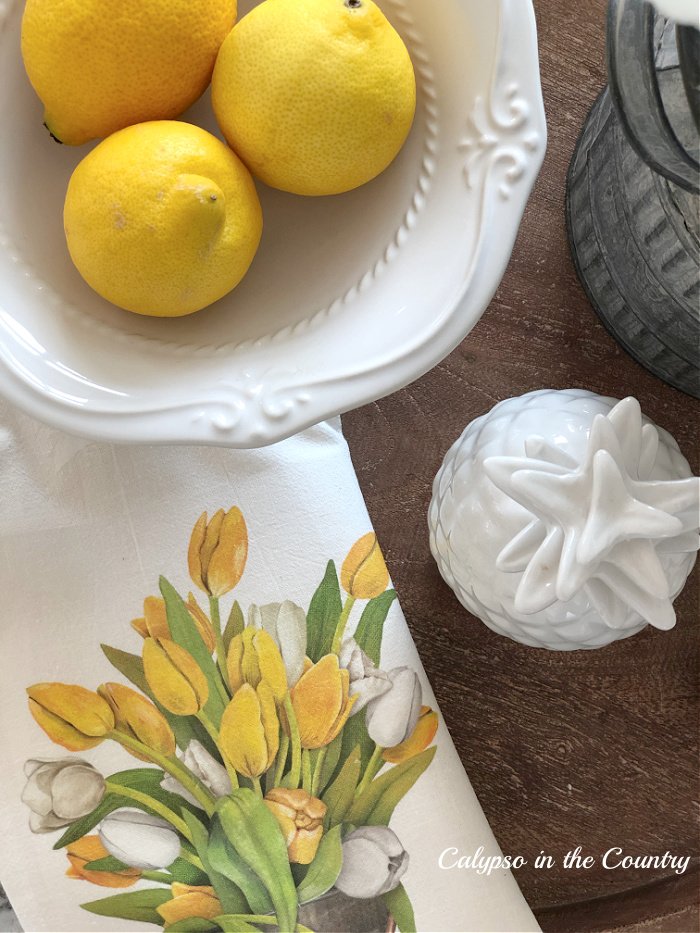 lemons and yellow tulip towel - spring home decorating ideas