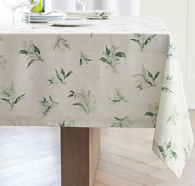 Green and white floral tablecloth - decorating for Easter ideas
