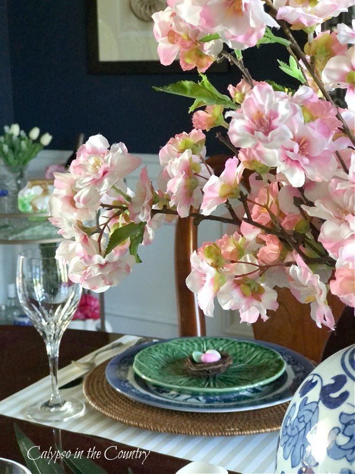 Pink cherry blossoms on table - Easter decorations ideas