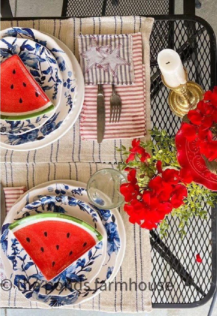 DIY Ticking Patriotic Napkins - Creative Patriotic Crafts from The Ponds Farmhouse blog