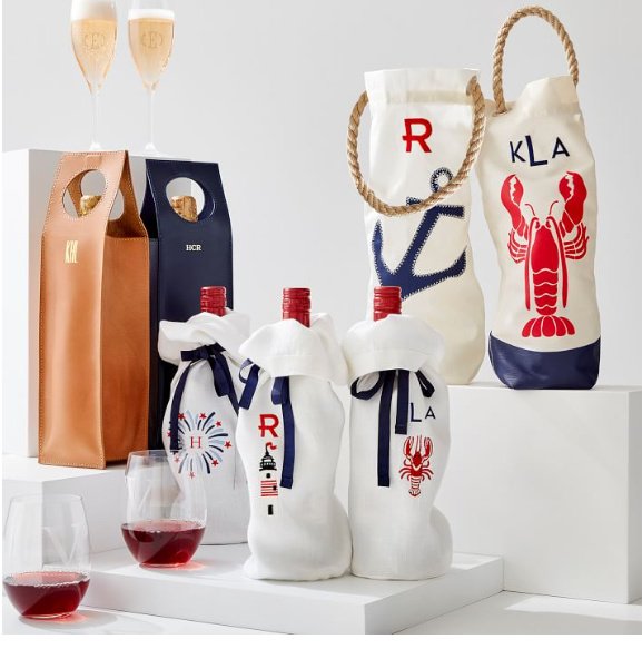 Red, white and blue wine bags - coastal inspired gift ideas