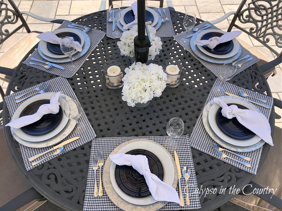 patio table set with blue and white - classic summer home tour