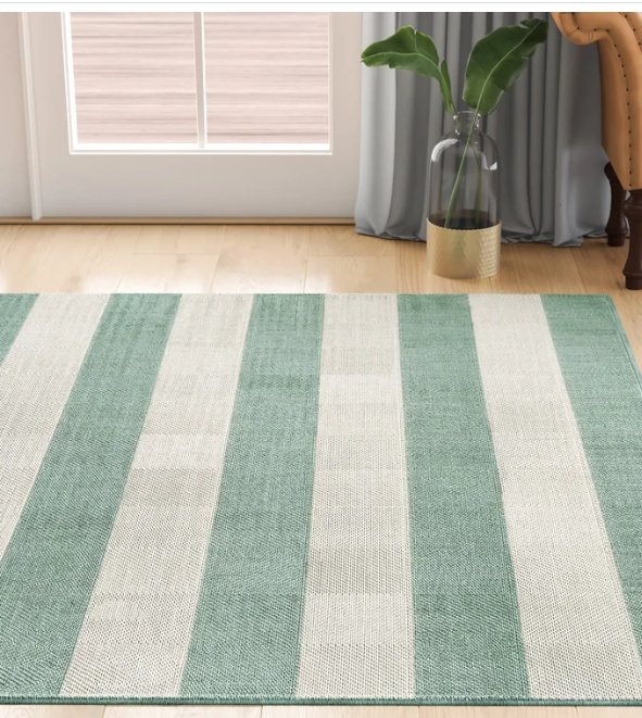 Turquoise striped area rug - summer decorating ideas